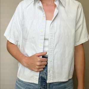 Short Sleeve Blue Stripe Button Down Shirt